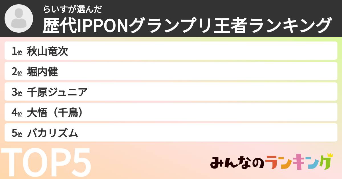 らいすさんの「歴代IPPONグランプリ王者ランキング」