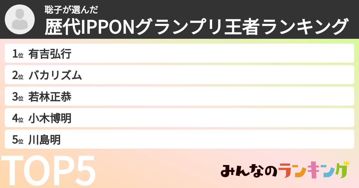 聡子さんの「歴代IPPONグランプリ王者ランキング」