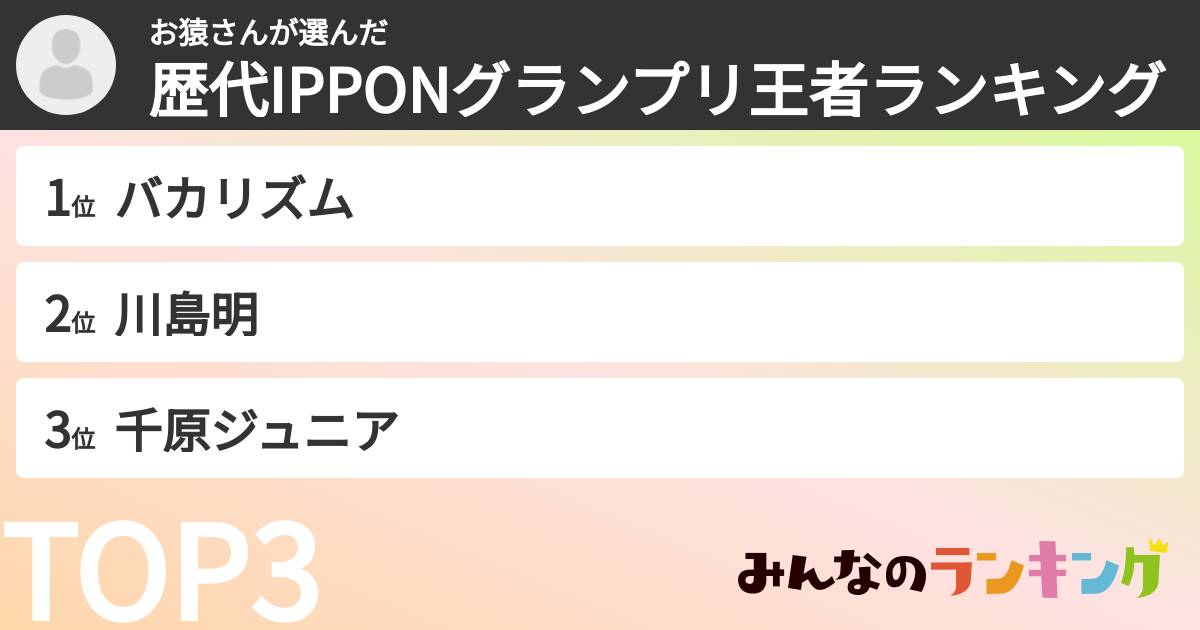 お猿さんさんの「歴代IPPONグランプリ王者ランキング」