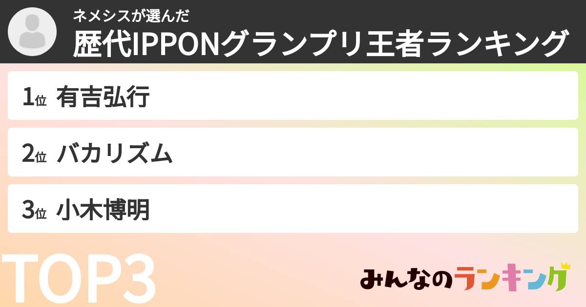 ネメシスさんの「歴代IPPONグランプリ王者ランキング」