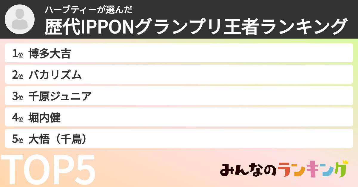 ハーブティーさんの「歴代IPPONグランプリ王者ランキング」