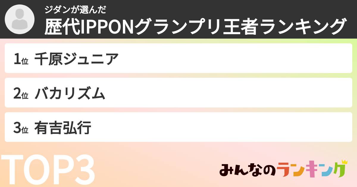ジダンさんの「歴代IPPONグランプリ王者ランキング」