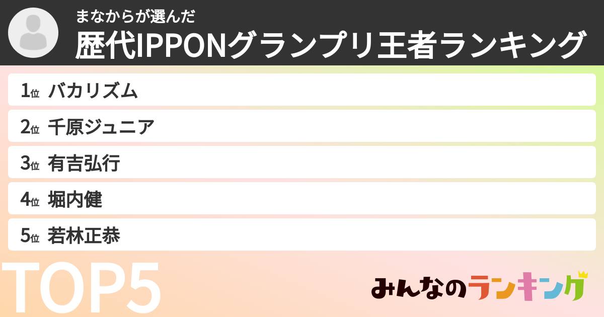 まなからさんの「歴代IPPONグランプリ王者ランキング」