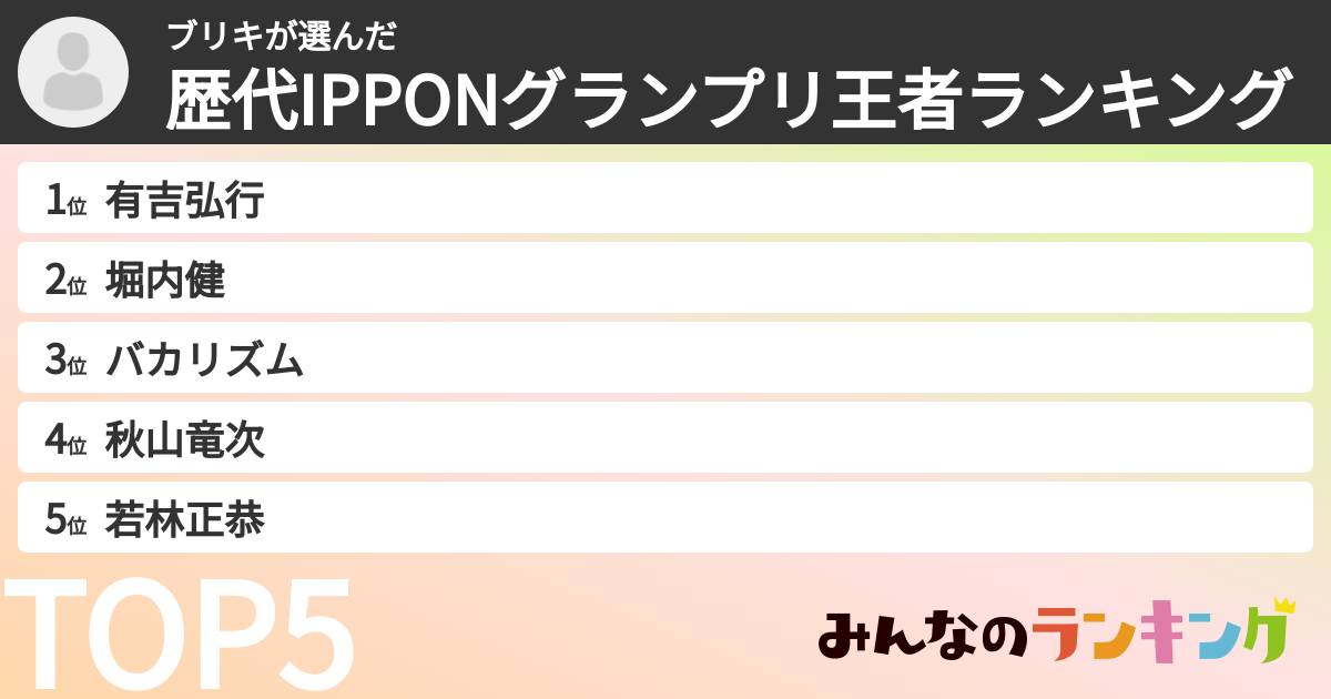 ブリキさんの「歴代IPPONグランプリ王者ランキング」