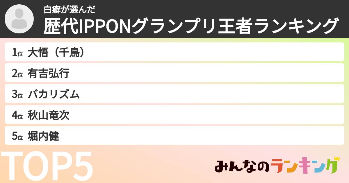 白癬さんの「歴代IPPONグランプリ王者ランキング」