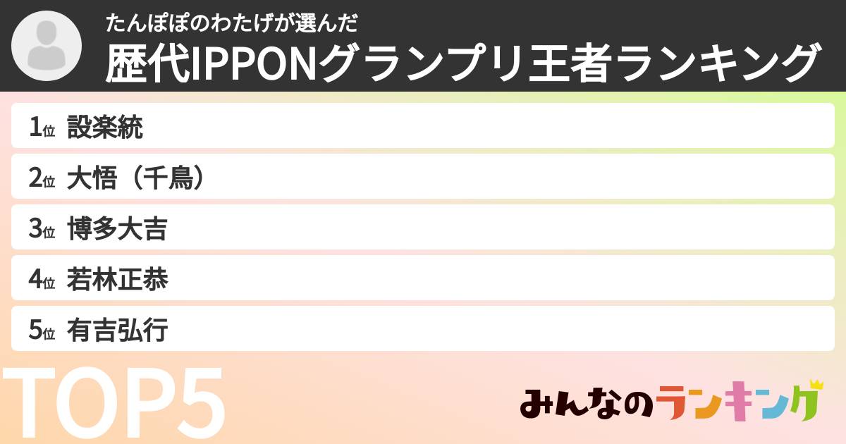 たんぽぽのわたげさんの「歴代IPPONグランプリ王者ランキング」