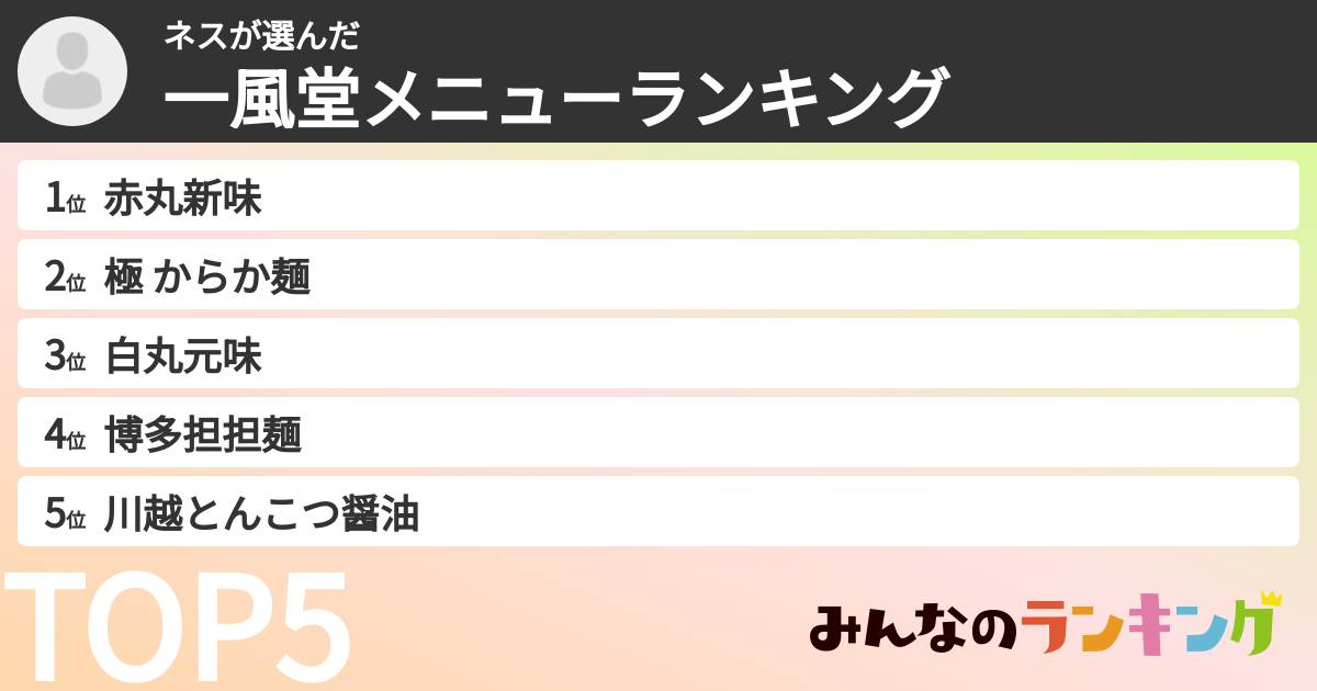 ネスさんの「一風堂メニューランキング」