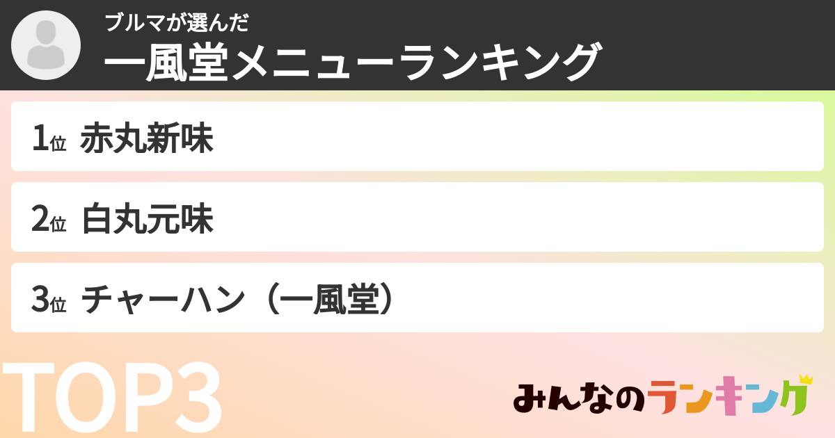 ブルマさんの「一風堂メニューランキング」