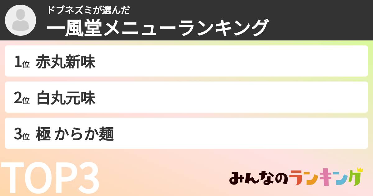ドブネズミさんの「一風堂メニューランキング」