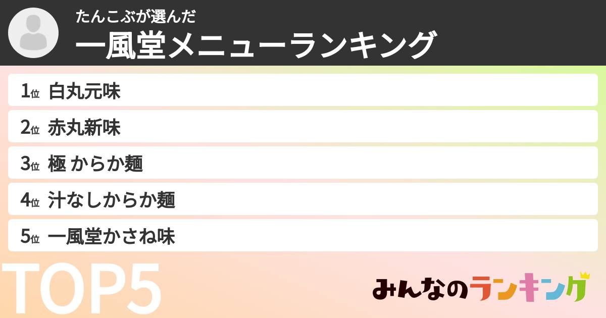 たんこぶさんの「一風堂メニューランキング」