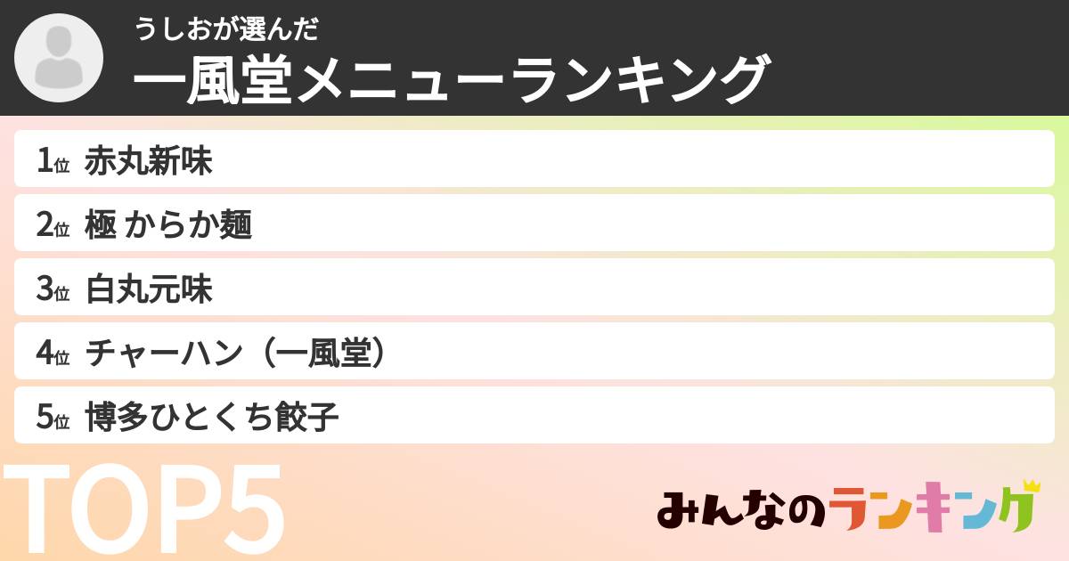 うしおさんの「一風堂メニューランキング」