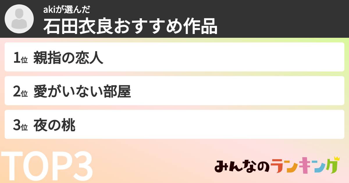 akiさんの「石田衣良おすすめ作品」
