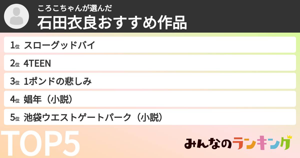 ころこちゃんさんの「石田衣良おすすめ作品」