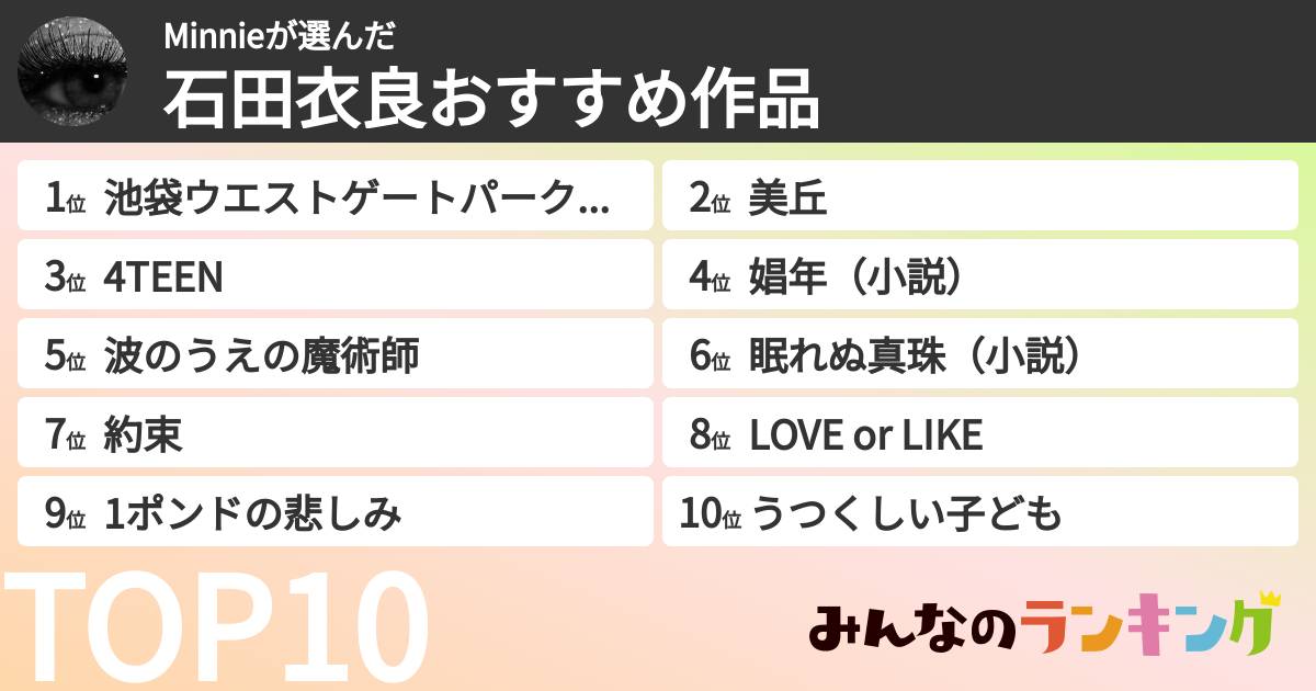 Minnieさんの「石田衣良おすすめ作品」
