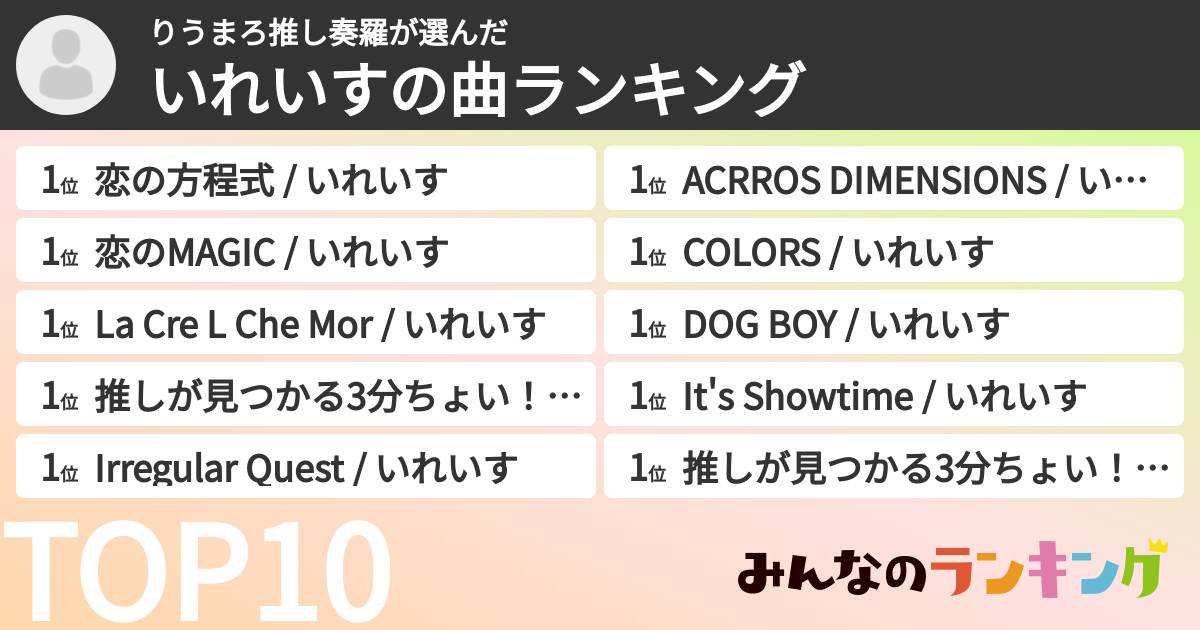 りうまろ推し奏羅さんの「いれいすの曲ランキング」