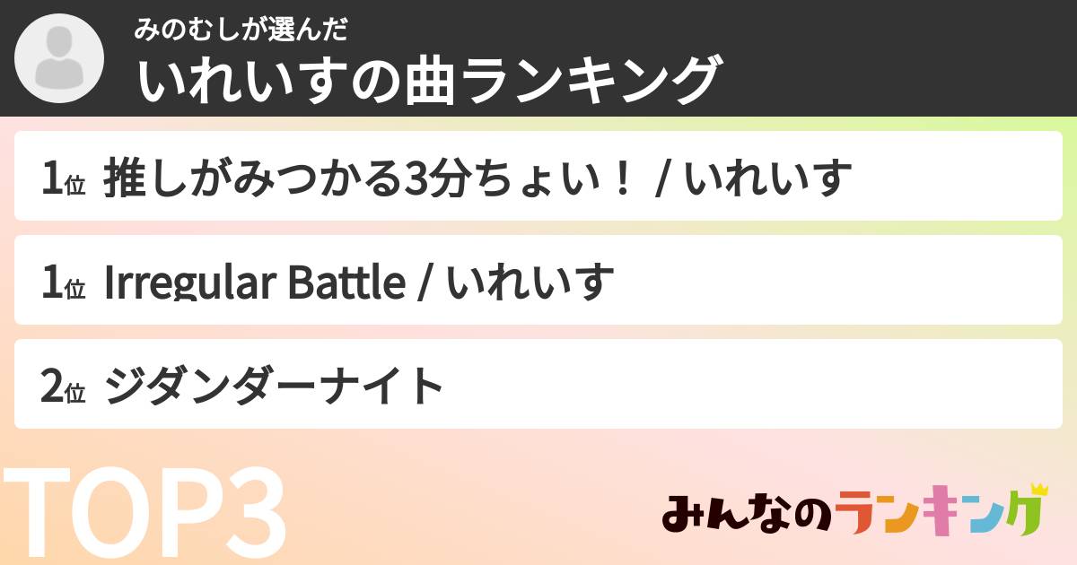 みのむしさんの「いれいすの曲ランキング」