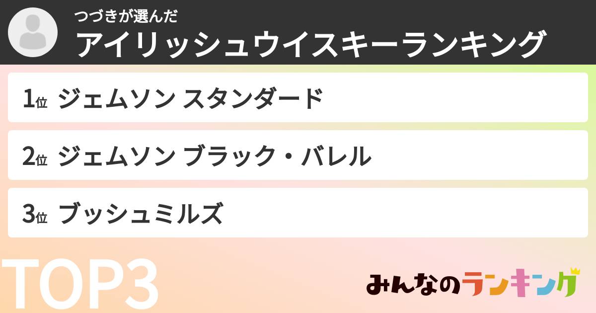 つづきさんの「アイリッシュウイスキーランキング」