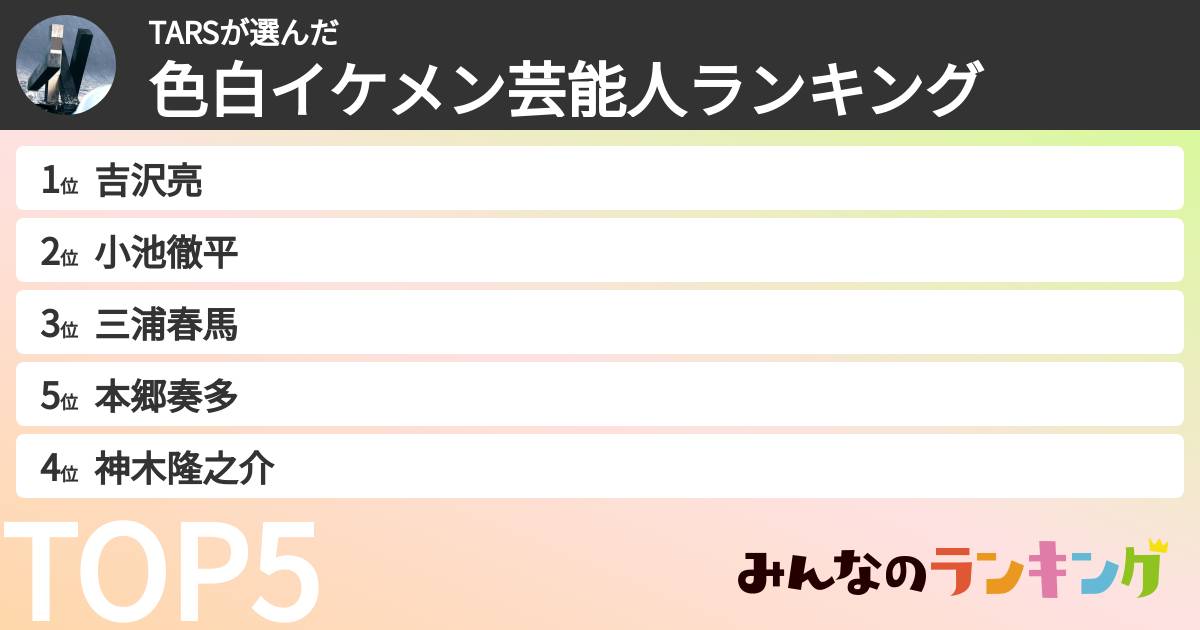 TARSさんの「色白イケメン芸能人ランキング」