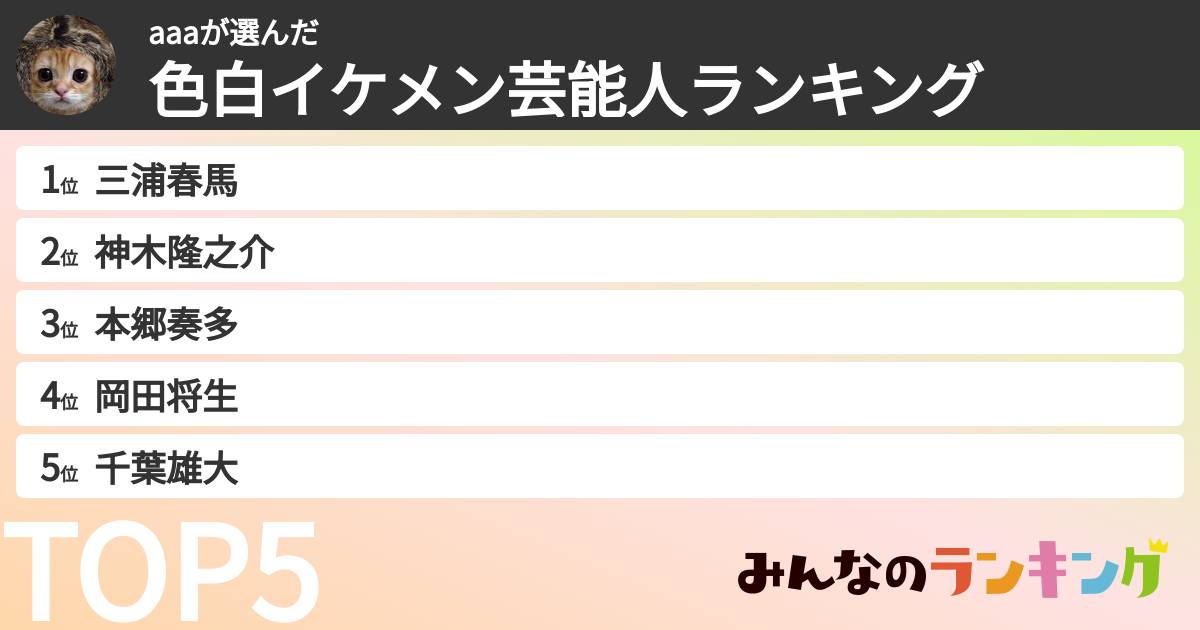 aaaさんの「色白イケメン芸能人ランキング」
