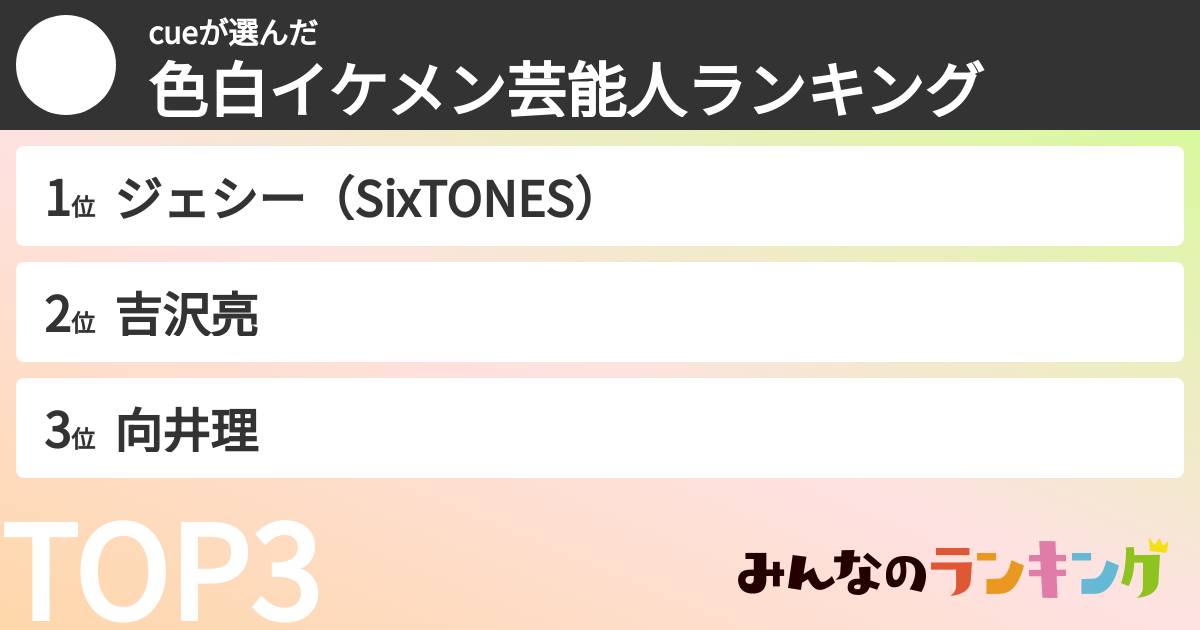 cueさんの「色白イケメン芸能人ランキング」