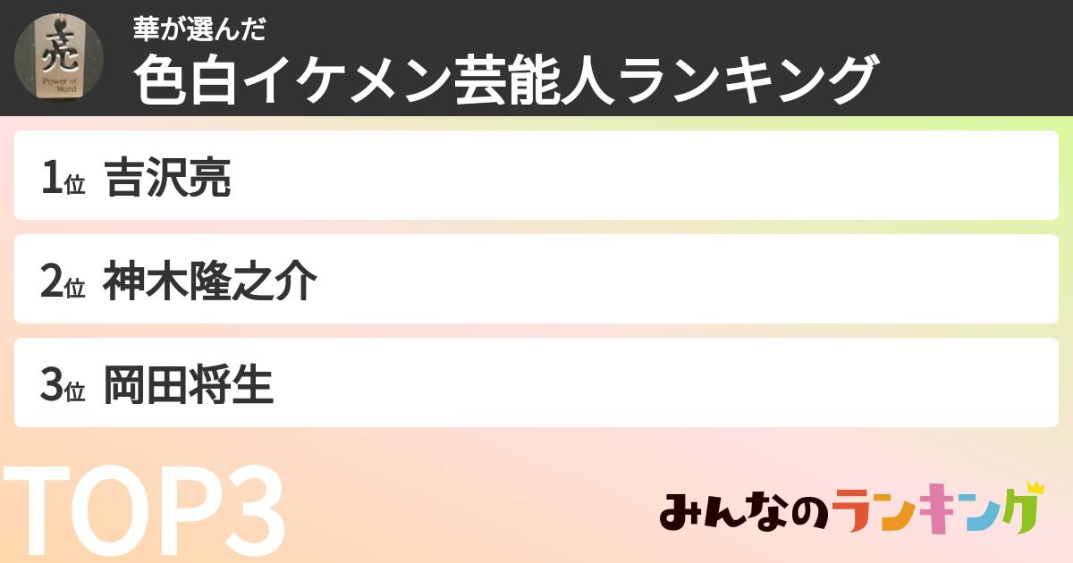 華さんの「色白イケメン芸能人ランキング」