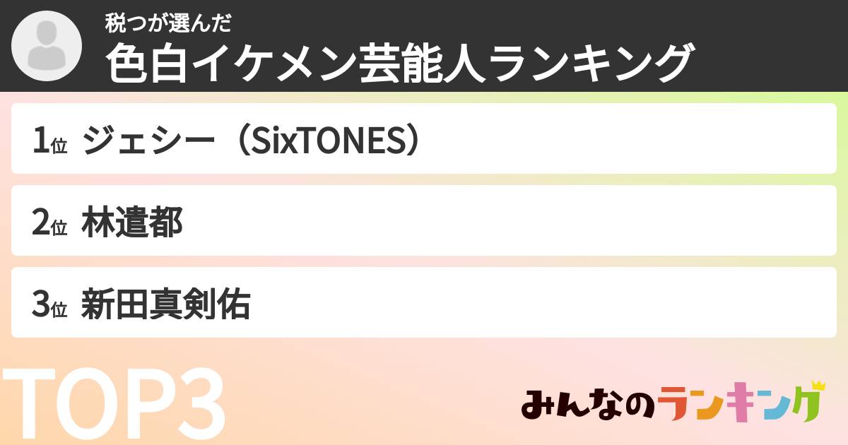 税つさんの「色白イケメン芸能人ランキング」