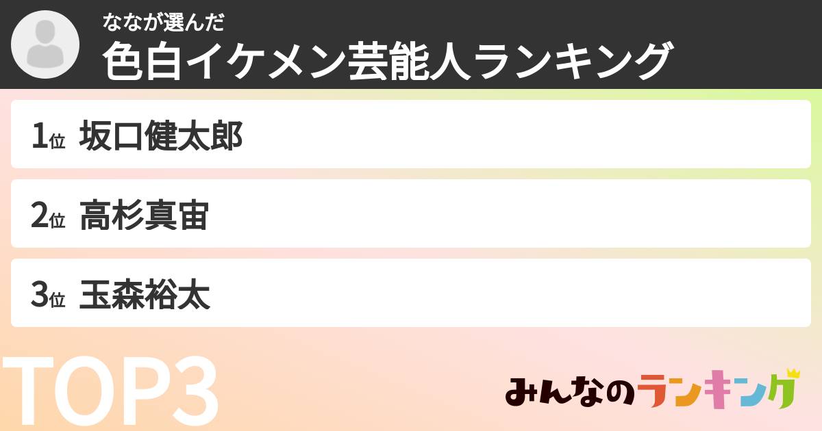 ななさんの「色白イケメン芸能人ランキング」