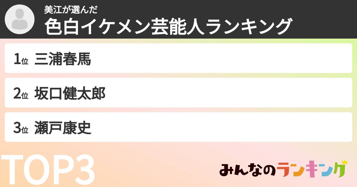 美江さんの「色白イケメン芸能人ランキング」
