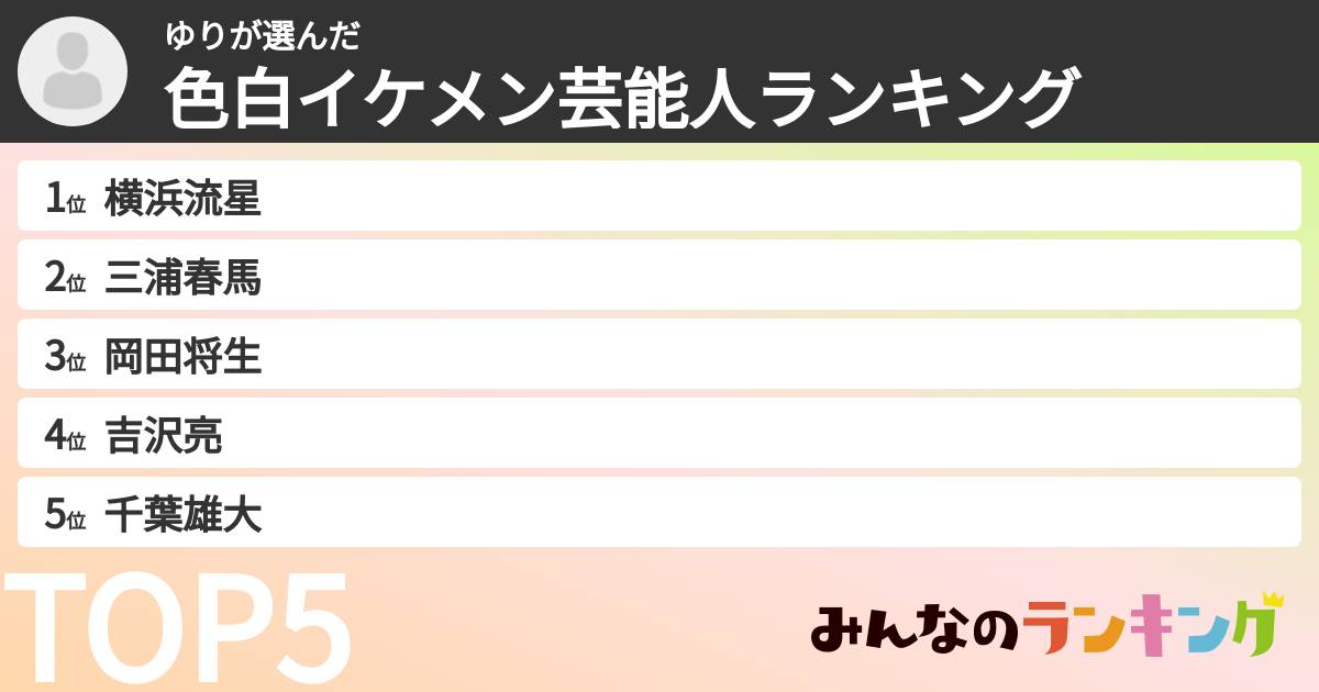 ゆりさんの「色白イケメン芸能人ランキング」
