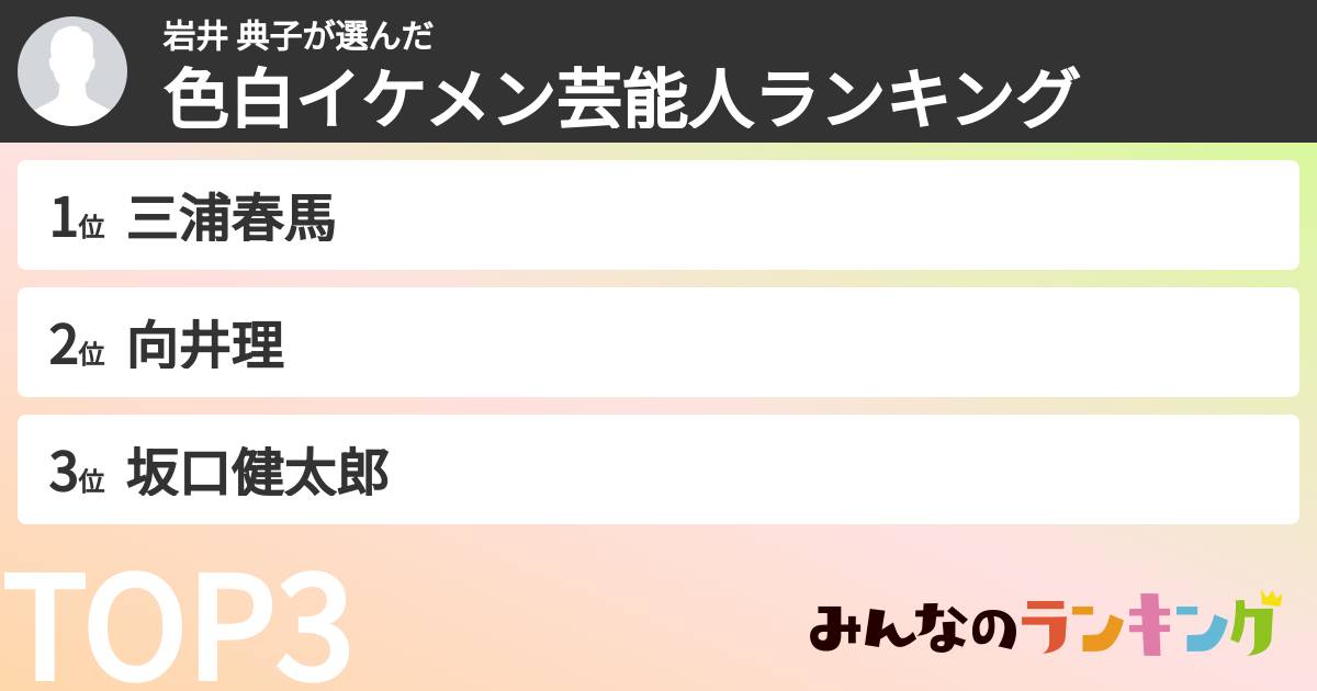 岩井 典子さんの「色白イケメン芸能人ランキング」