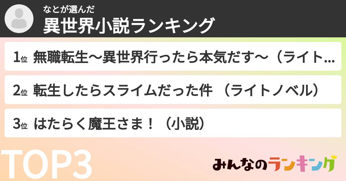 なとさんの「異世界小説ランキング」
