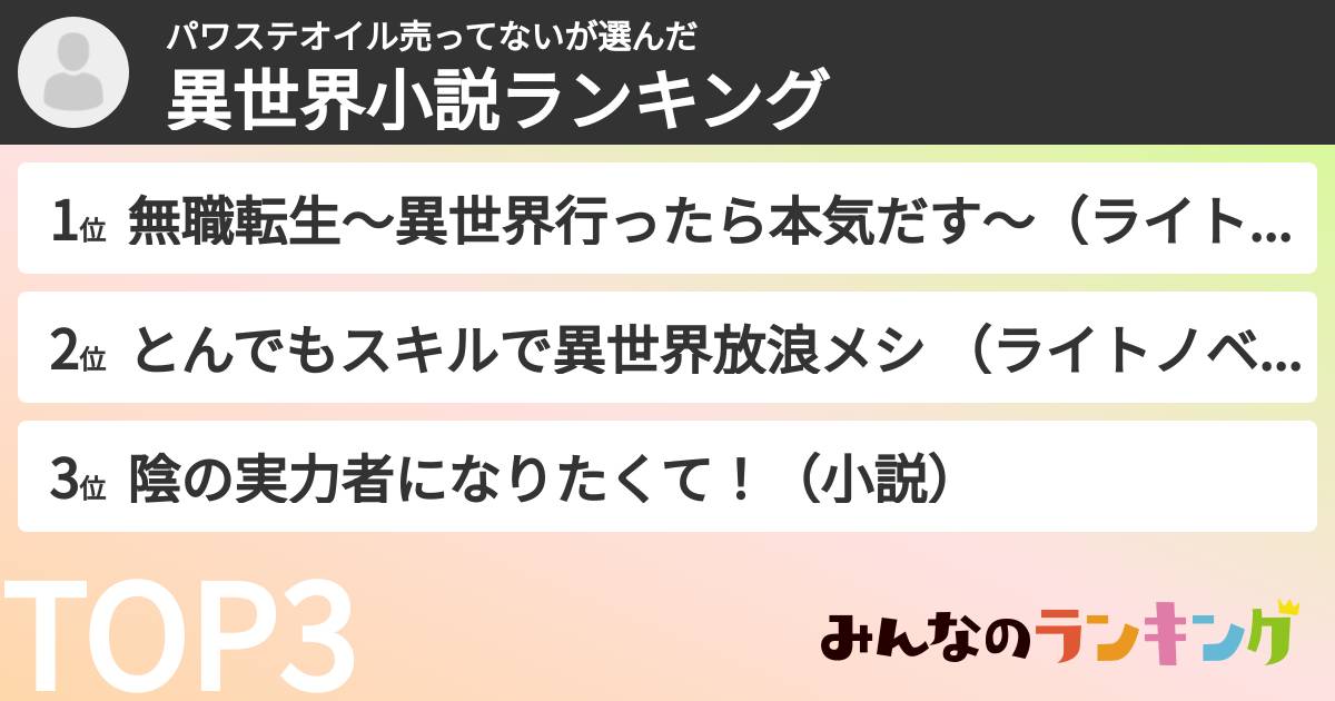 パワステオイル売ってないさんの「異世界小説ランキング」