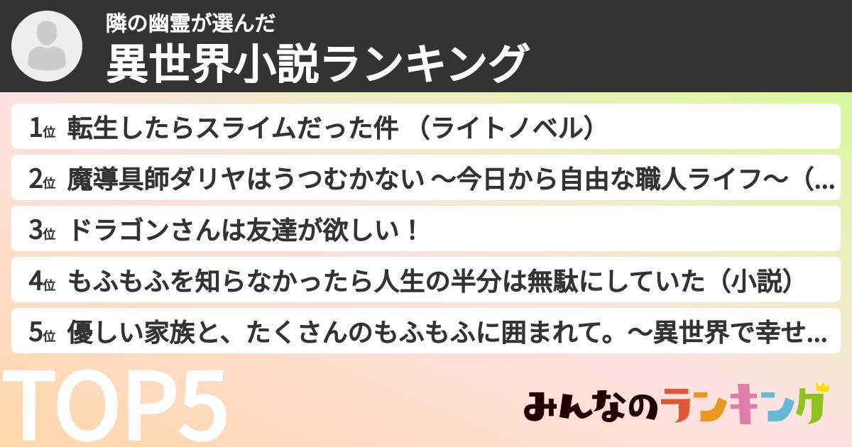 隣の幽霊さんの「異世界小説ランキング」