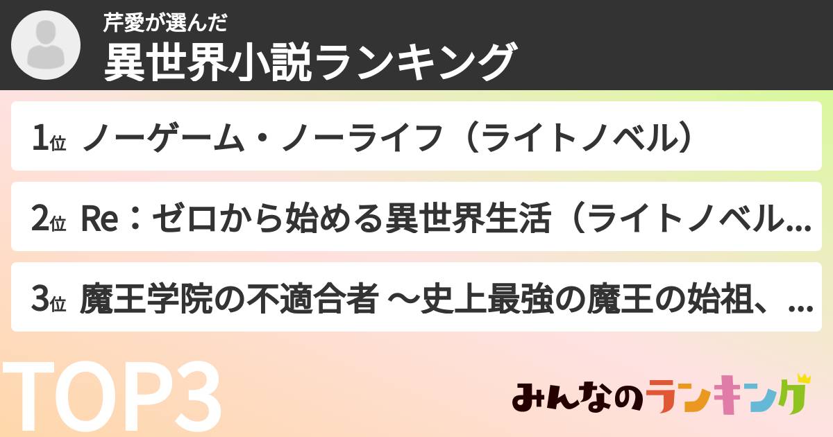 芹愛さんの「異世界小説ランキング」