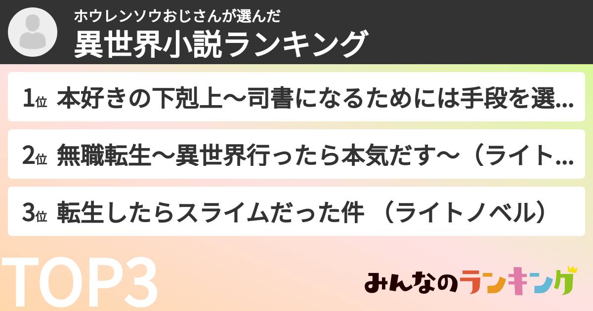 ホウレンソウおじさんさんの「異世界小説ランキング」