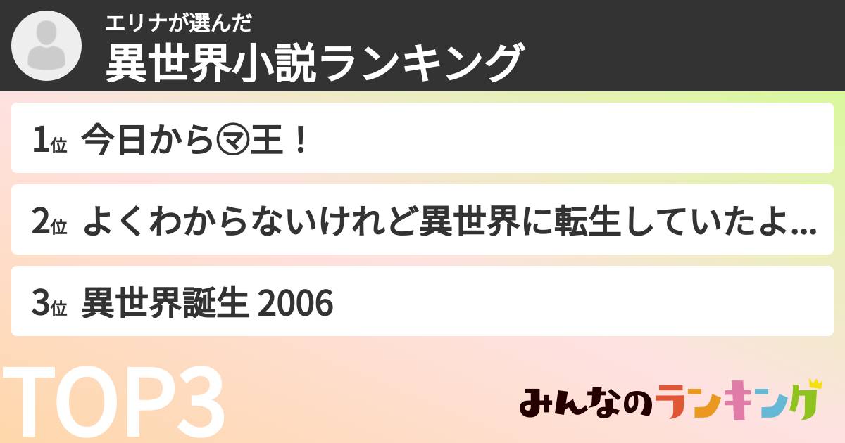 エリナさんの「異世界小説ランキング」