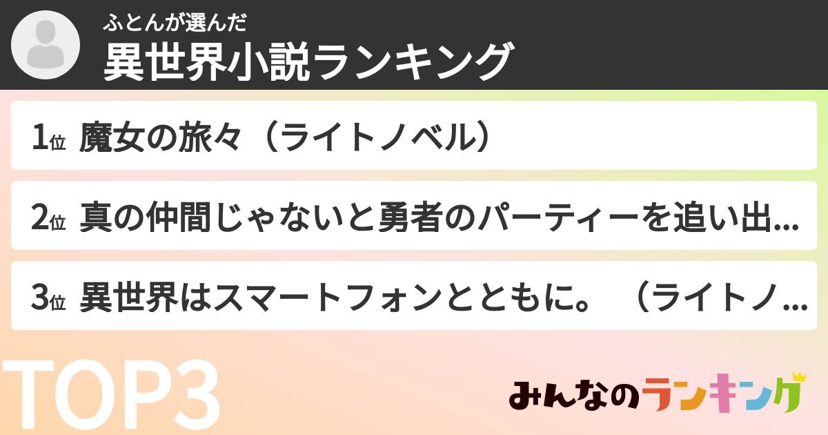 ふとんさんの「異世界小説ランキング」