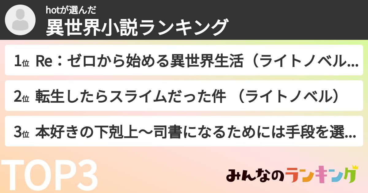 hotさんの「異世界小説ランキング」