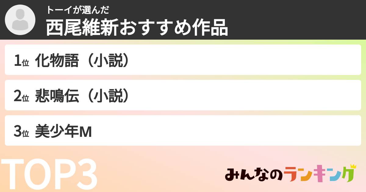 トーイさんの「西尾維新おすすめ作品」
