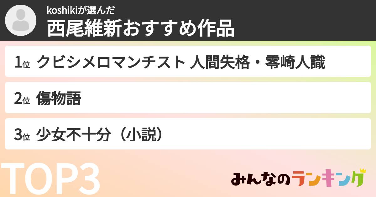 koshikiさんの「西尾維新おすすめ作品」