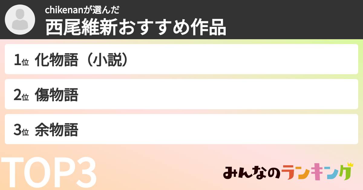 chikenanさんの「西尾維新おすすめ作品」