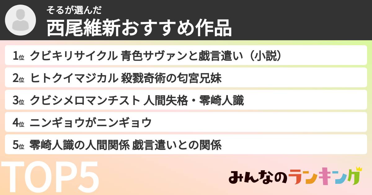 そるさんの「西尾維新おすすめ作品」