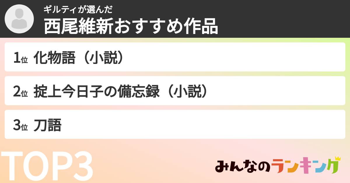 ギルティさんの「西尾維新おすすめ作品」