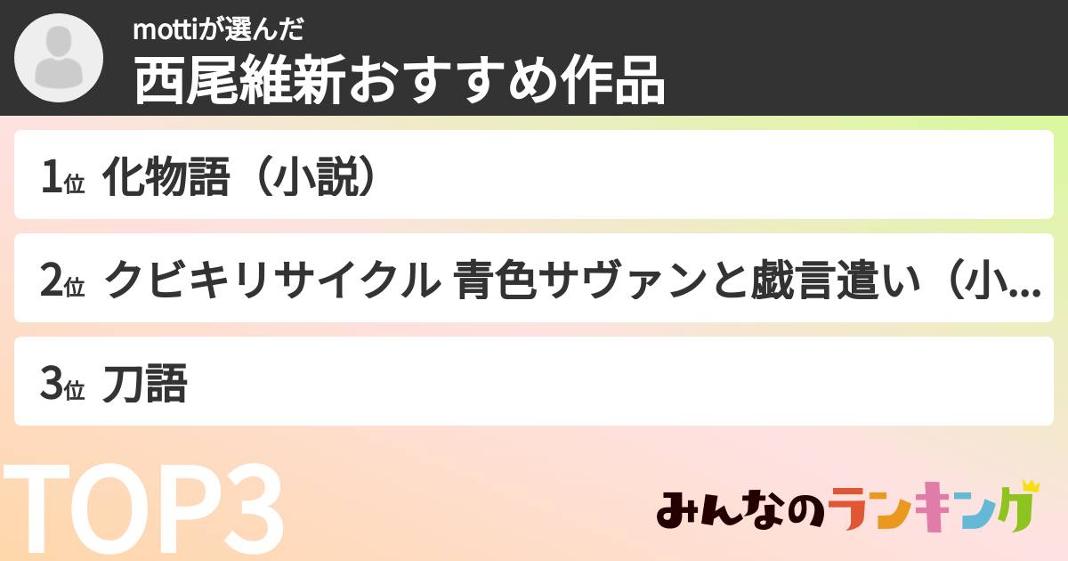 mottiさんの「西尾維新おすすめ作品」