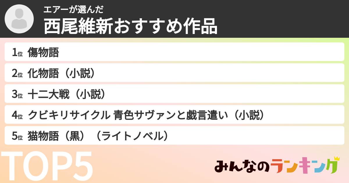 エアーさんの「西尾維新おすすめ作品」