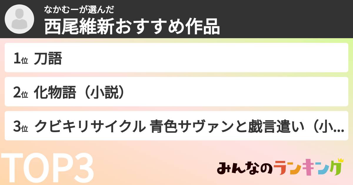 なかむーさんの「西尾維新おすすめ作品」