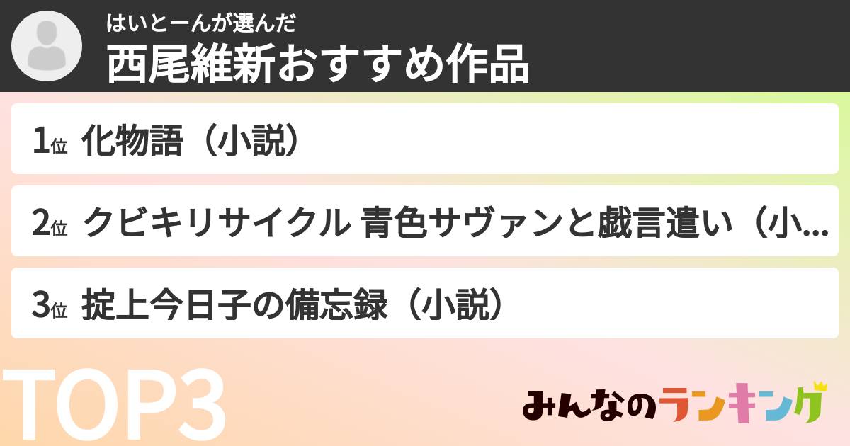 はいとーんさんの「西尾維新おすすめ作品」