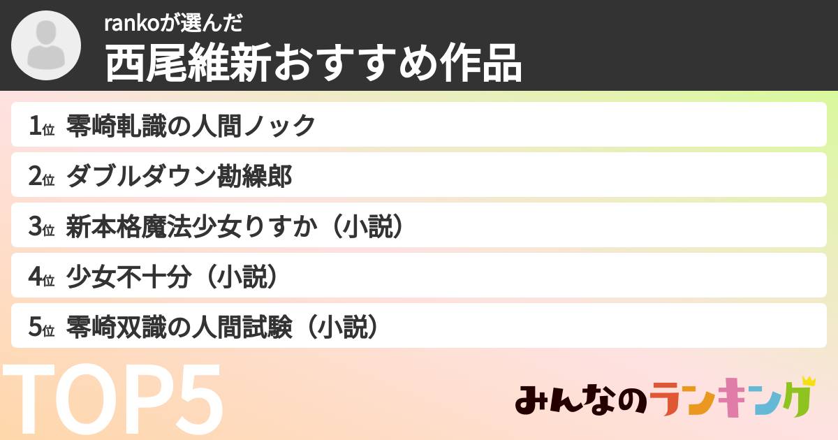 rankoさんの「西尾維新おすすめ作品」