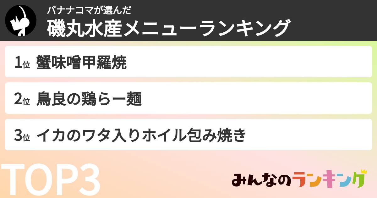 バナナコマさんの「磯丸水産メニューランキング」
