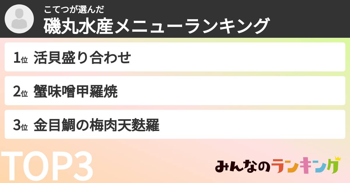 こてつさんの「磯丸水産メニューランキング」